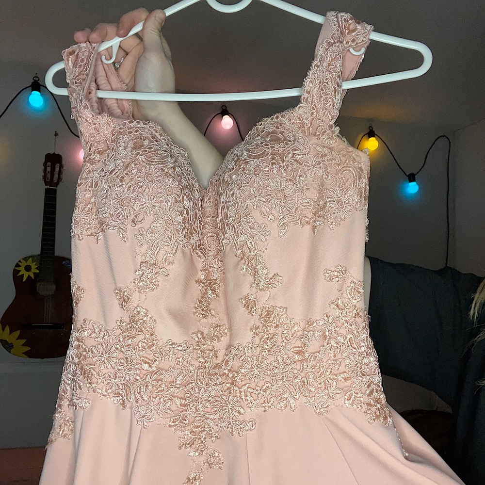 Soft Pink off the shoulder formal mid length dress